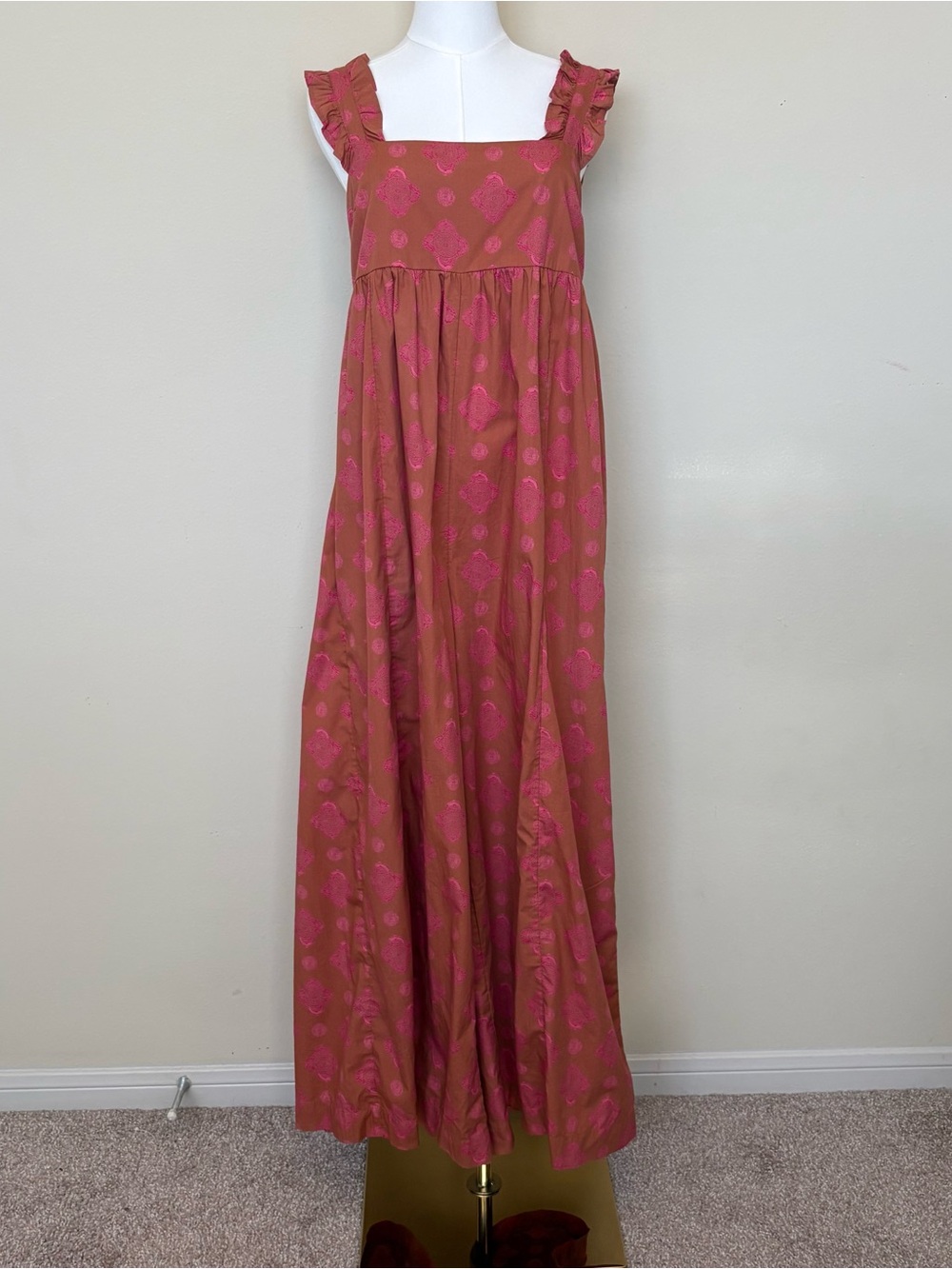Free People Katya Printed Jumpsuit Boho Wide Leg Ruffle Strap Back Bow Tie - Picture 1 of 9